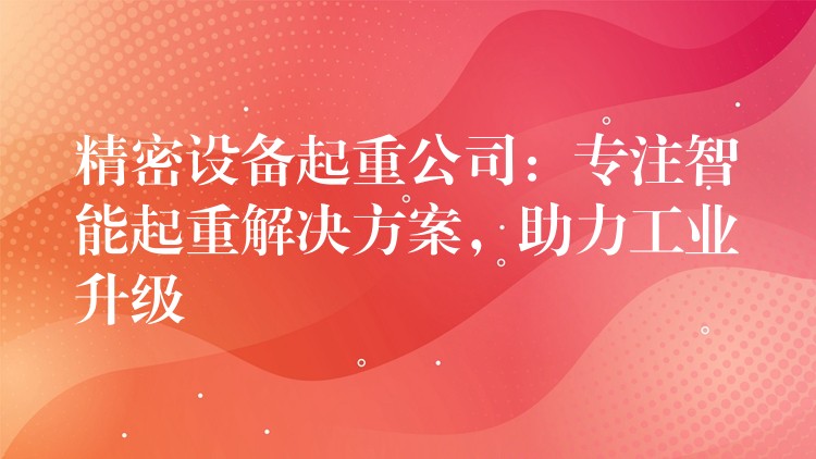 精密設(shè)備起重公司：專注智能起重解決方案，助力工業(yè)升級