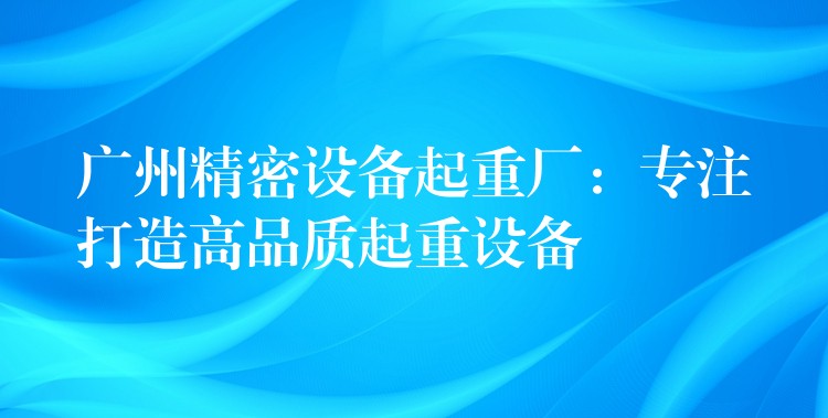 廣州精密設(shè)備起重廠：專注打造高品質(zhì)起重設(shè)備