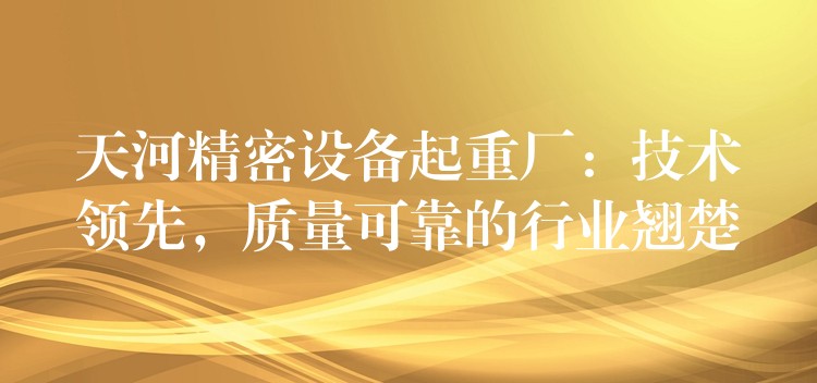 天河精密設(shè)備起重廠：技術(shù)領(lǐng)先，質(zhì)量可靠的行業(yè)翹楚