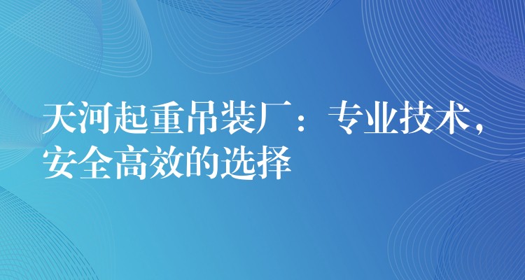 天河起重吊裝廠：專業(yè)技術(shù)，安全高效的選擇