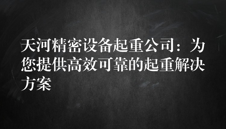 天河精密設備起重公司：為您提供高效可靠的起重解決方案