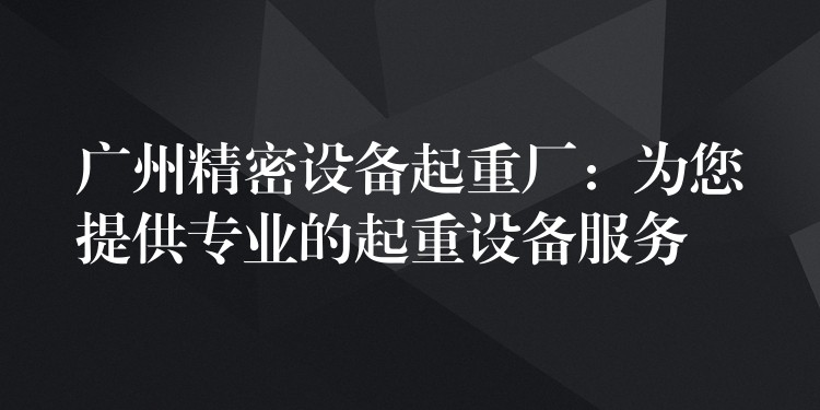 廣州精密設(shè)備起重廠(chǎng)：為您提供專(zhuān)業(yè)的起重設(shè)備服務(wù)